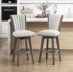 *Brand New* Lexicon Swivel Bar Stools Set 4 stools, 30.5” High – Grey Wood, Beige Velvet Seats