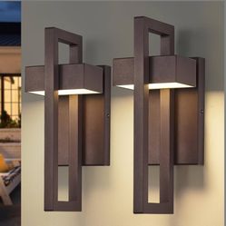 tewei Modern LED Outdoor Wall Sconce Brown Outdoor Lights for House, 13.7'' LED Exterior Lighting Fixtures Outside Wall Mount Lights for Front Porch H