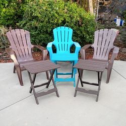 Patio Adirondack Chairs 3 with  3 Tables Outdoor Furniture Excellent Condition 