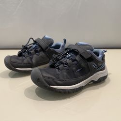 Keen Kids Waterproof Hiking Boots (Dark Gray & Light Blue, Size 12)
