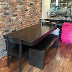 West Elm Dining Table With Two Chairs And Two Benches 