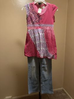 Kids size 8 jeans and M shirt