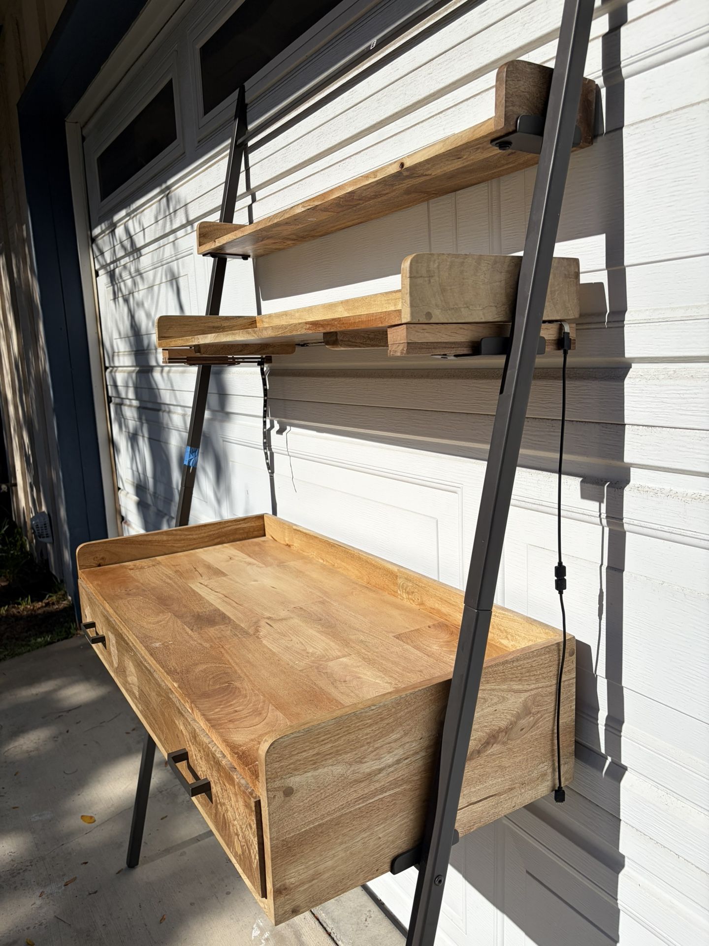 Leaning Wood Desk With Drawer And Two shelves 