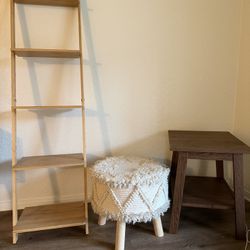 Side Table - Stool Ottoman - Ladder Wall Bookshelf 