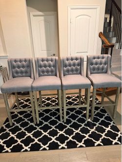 Luxury Grey Tufted Bar Stools - Set of 4 - Excellent Condition