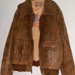 FLAVOR Men’s Brown Leather Bomber Jacket