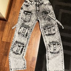 Grey Stone Washed Fashion Nova Cargo Jeans For Women Size 3 
