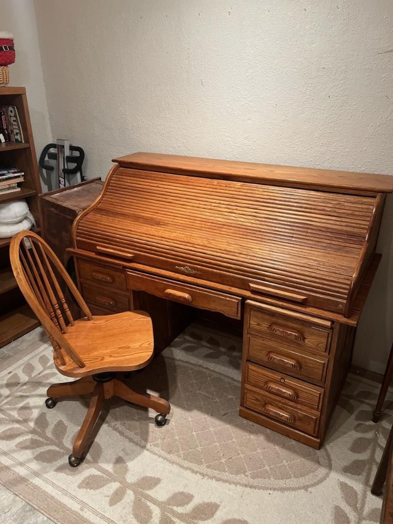 Roll top Desk And Chair