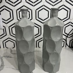 Title: Modern Geometric Gray  Vases (Set of 2) 
