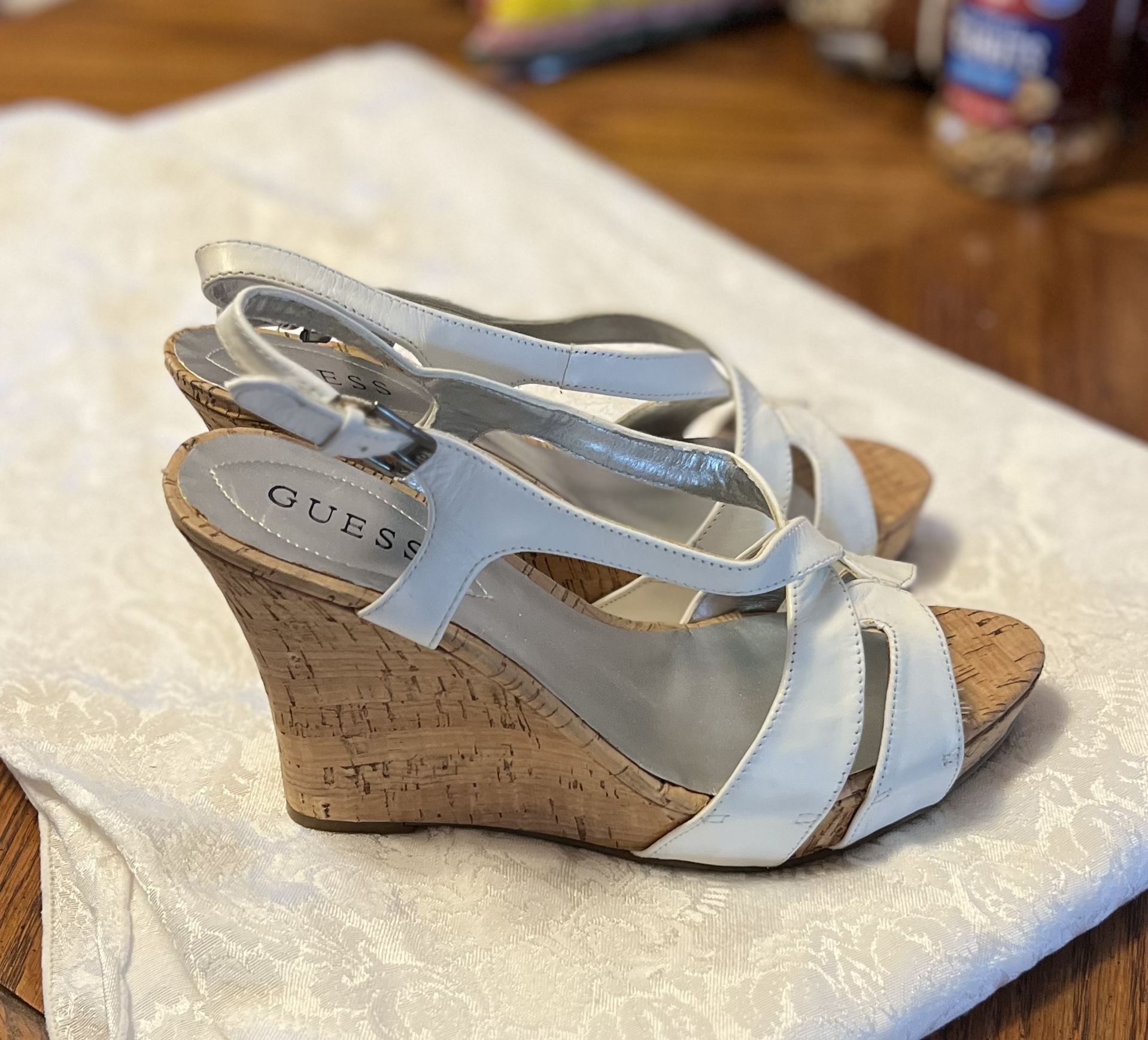 Guess Women’s White Leather Platform Sandle