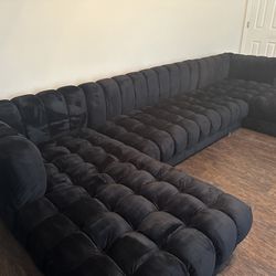 Black Sectional & Silver Set Couch & Loveseat W/chair 
