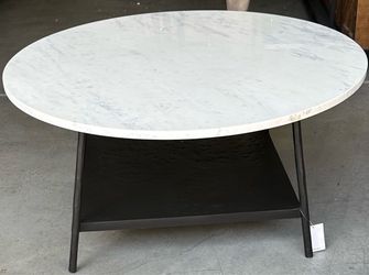 Down East Round Marble Top Coffee Table with Metal Frame