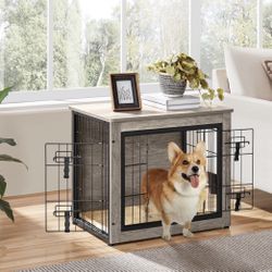 Industrial Multi-functional Dog Crate Furniture Wooden Dog Kennel, Gray
