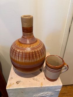 Southwestern Hand-Painted Pottery Vase & Cup Set