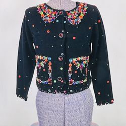 1996 Michael Simon Petite Button Beaded Cardigan