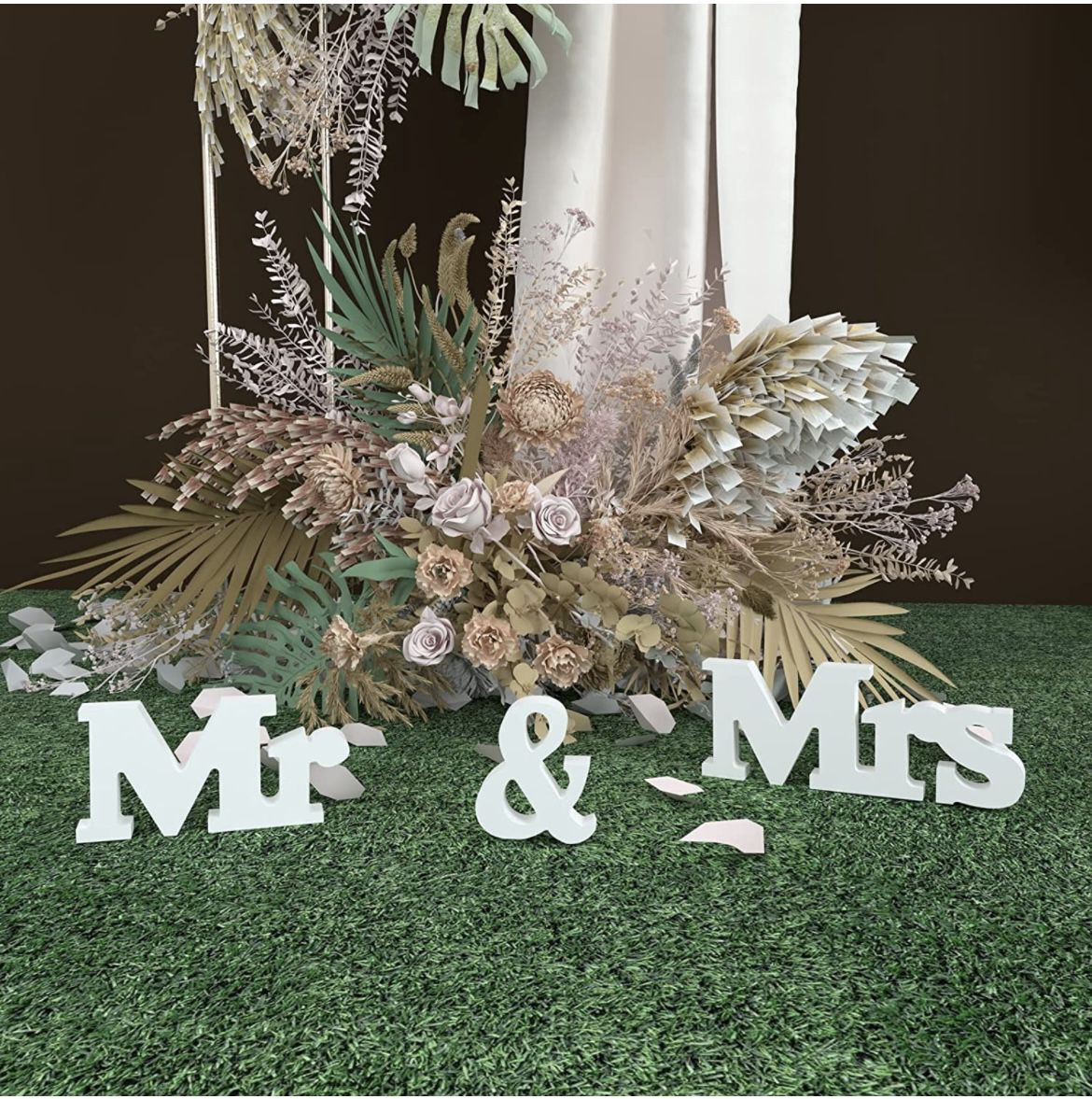 White Color Wood Mr and Mrs Sign Wedding 