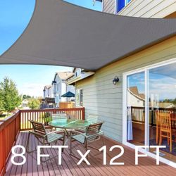 New In Box 8x12 Feet Rectangular Outdoor Patio Sun Shade Sail Gray Beige Or Sand Color With 4 Anchors Ropes Included 