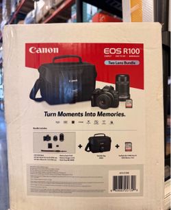 Canon EOS R100 Mirrorless Camera 2 Lens Bundle with Shoulder Bag and 32GB Memory Card Brand New