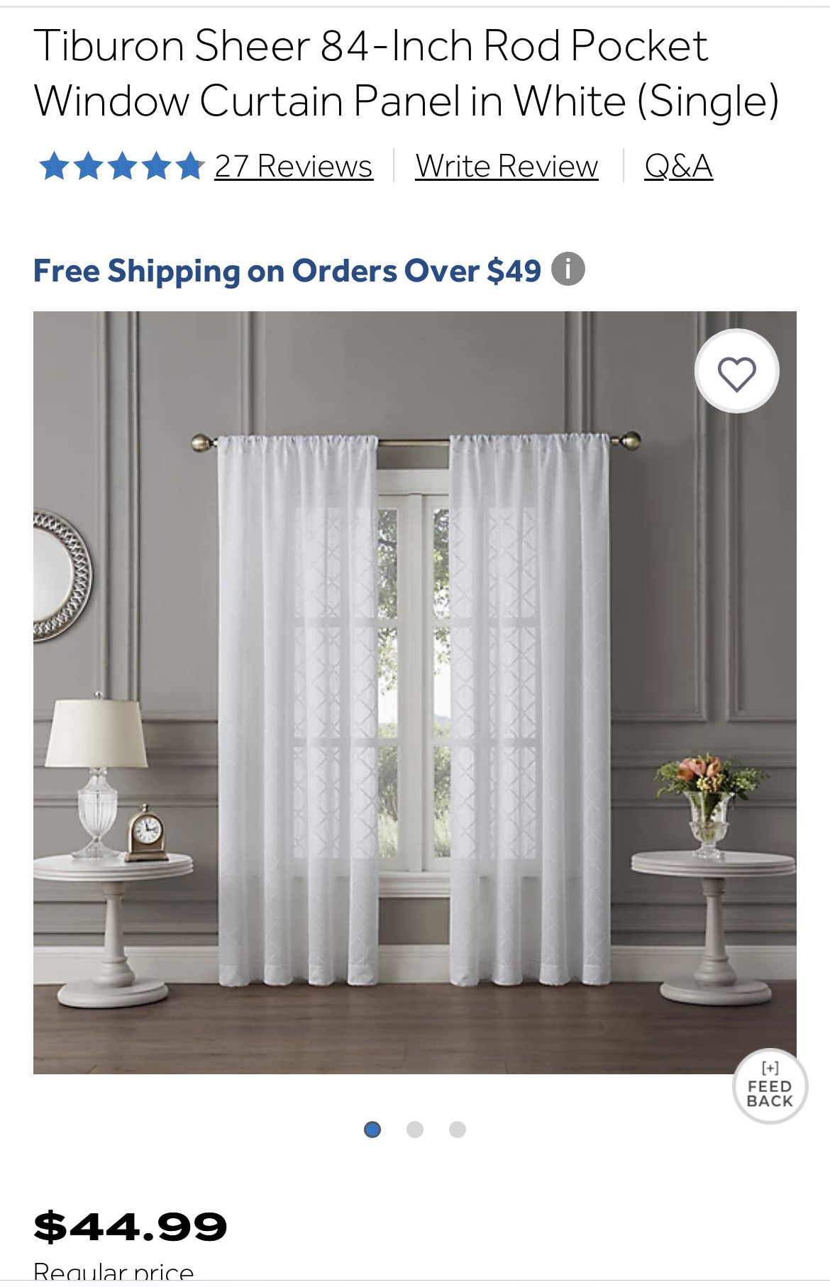 2 Sheer White Window Curtain 