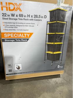 HDX Steel Wire Garage Storage Bin Rack with Casters for 27 Gal. Tough Totes in Black (22 in. W x 69 in. H x 28.5 in. D