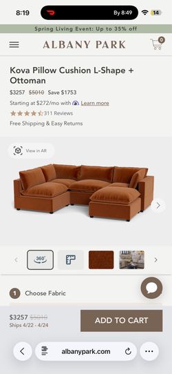 kova cushion coach L shape + ottoman not included