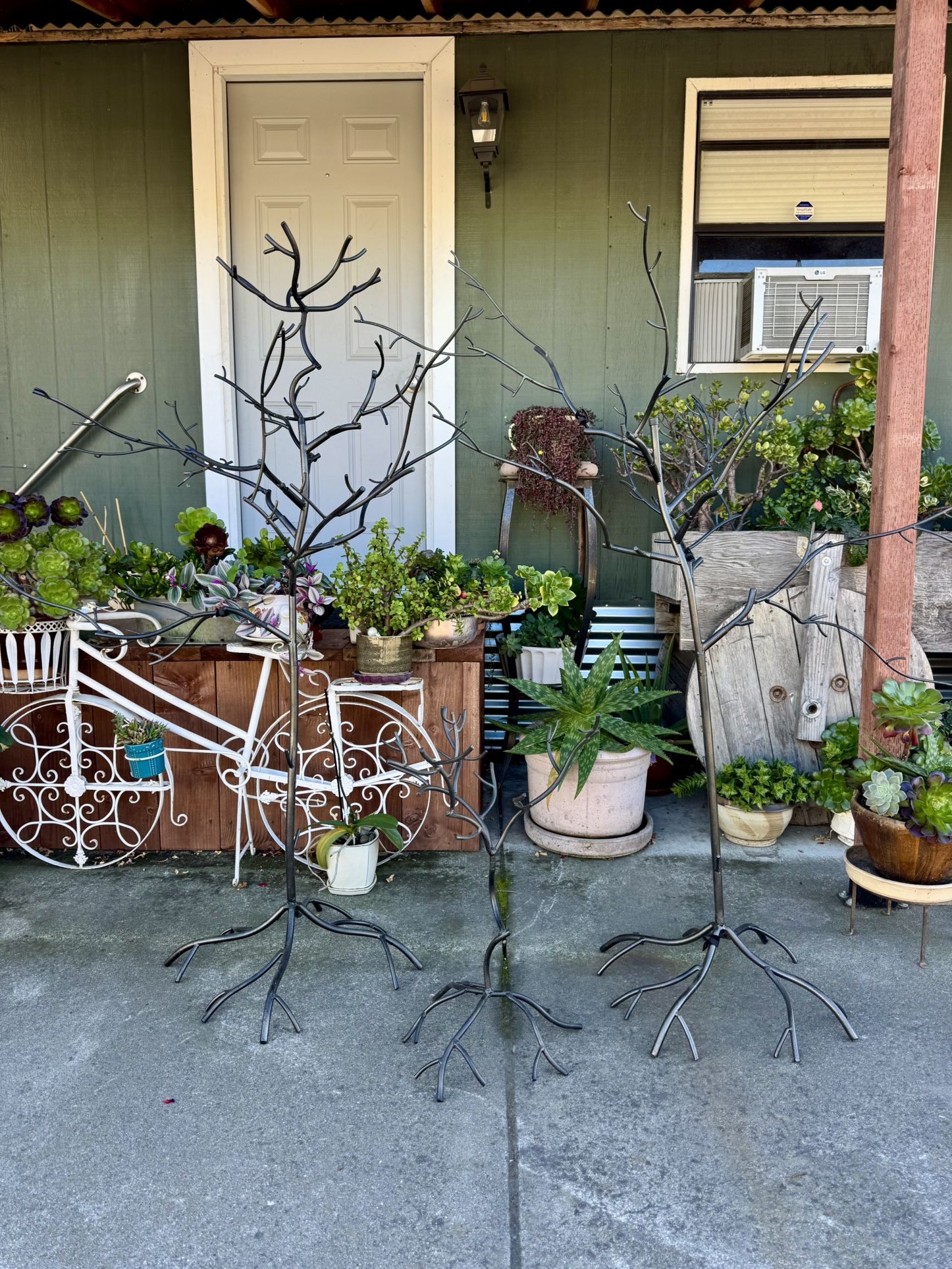 Lot Of 3 Wrought Iron Metal Trees - Woodsy Yard Decor