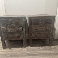 End Tables Set.  Real Wood Rustic Grey Colored. 