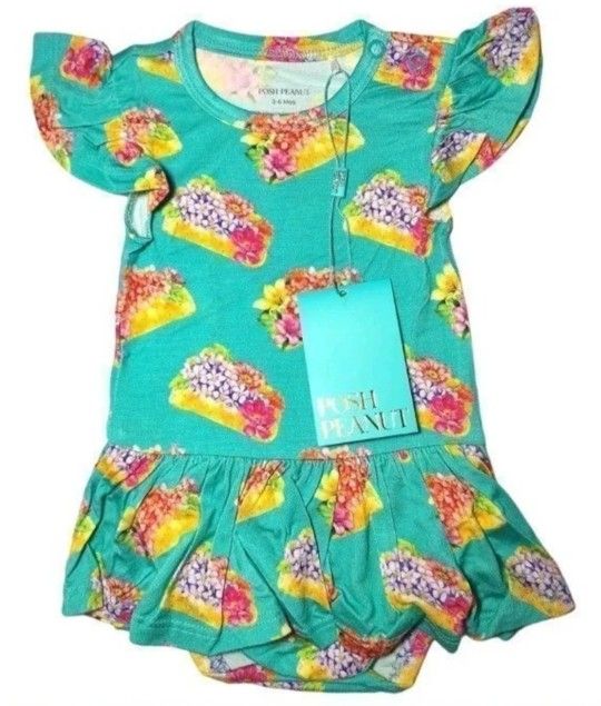 Posh Peanut Valentina Floral TACO Ruffled Capsleeve Basic Twirl Bodysuit Onesie