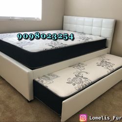 Full/Twin White Trundle Beds w. Orthopedic Mattresses Included 