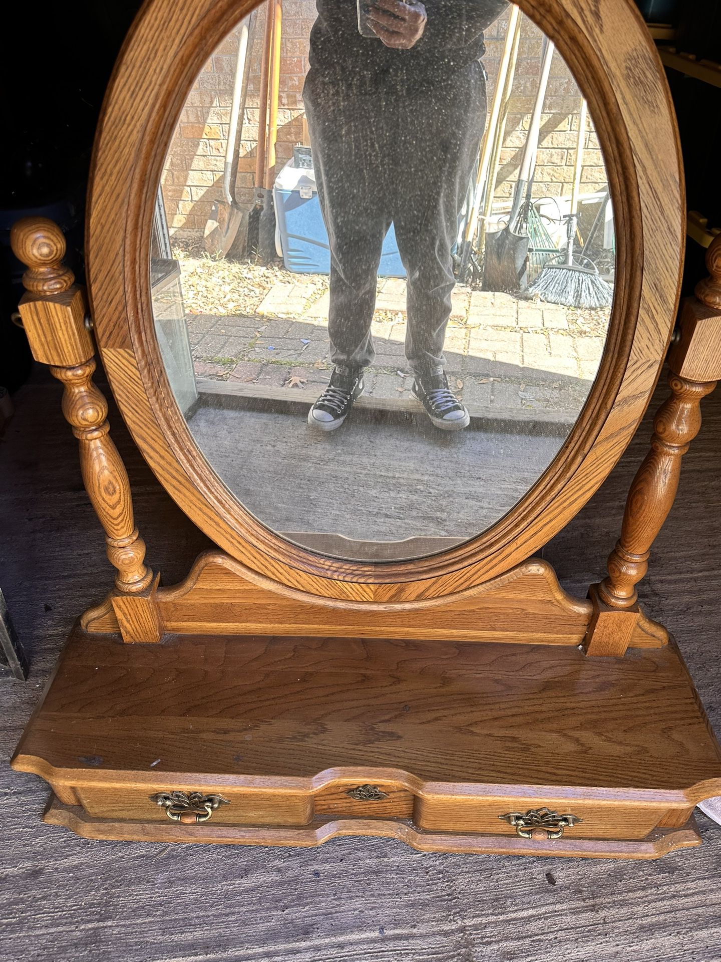 Swivel Mirror With Two Drawer Stand