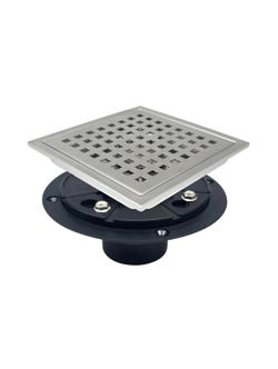4 Inch Square Shower Drain with Flange, Removeable Grate SUS 304 Stainless Steel Shower Drain with Hair Catcher (Brushed Nickel, 4 Inch)
