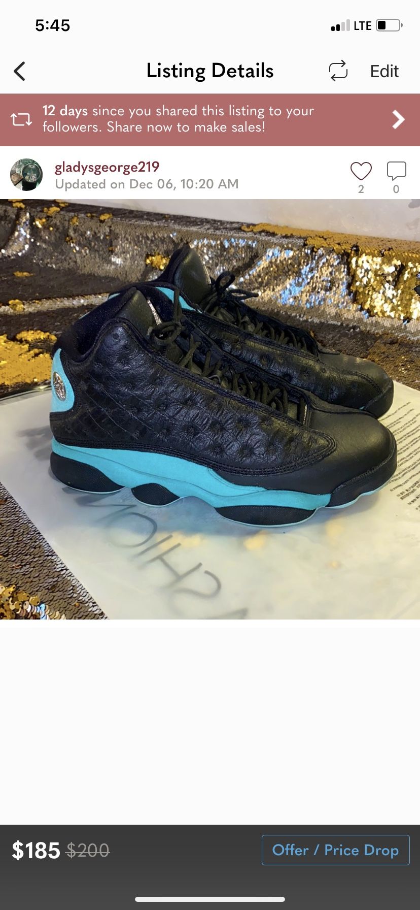 Retro 13 Island Green Jordan’s Size 7 1/2