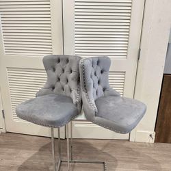 Parts Only , Set of 2 new velvet bar stool seats only( not the base) gray