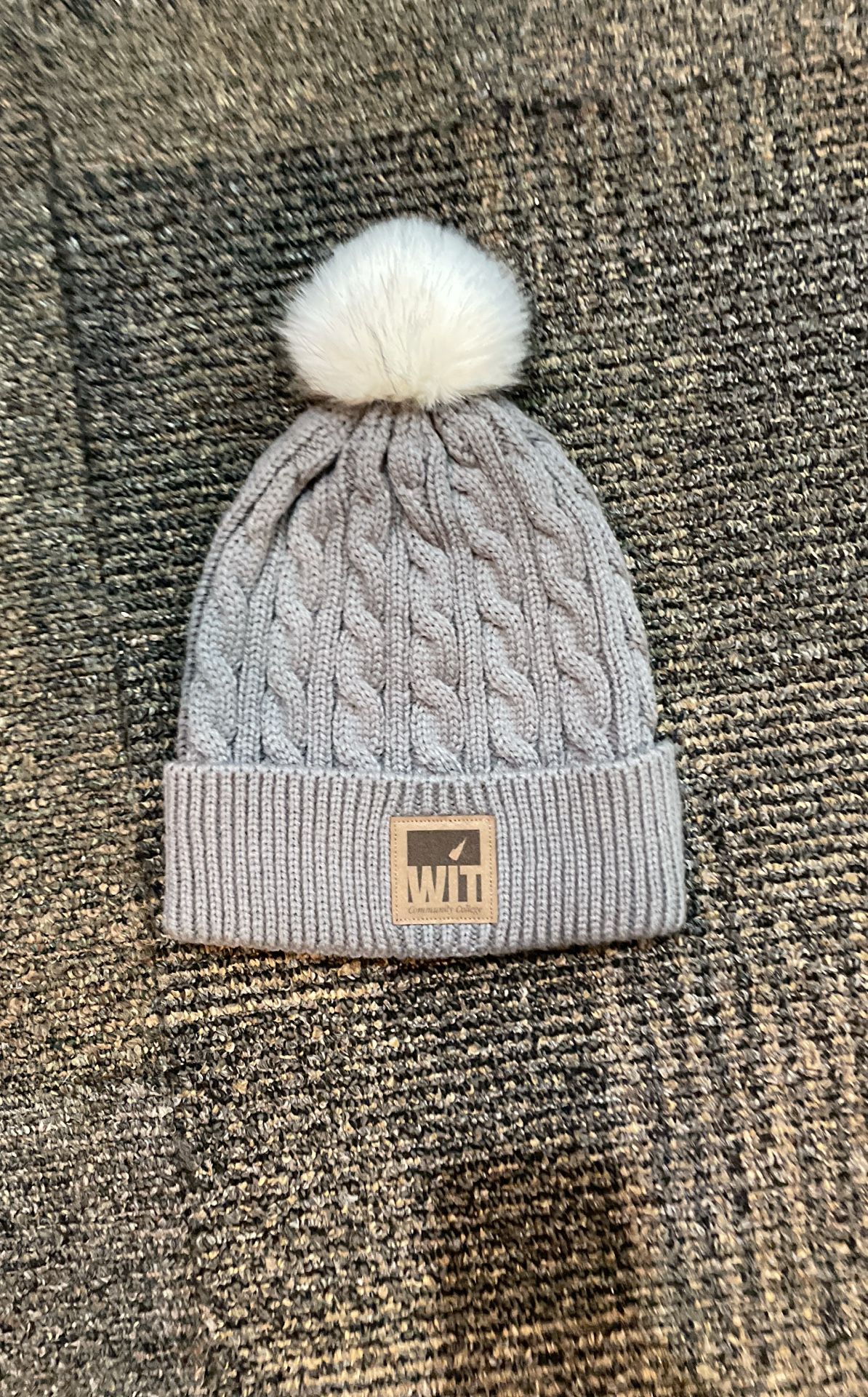 Gray One Size WIT Knit Hat With White Pompom