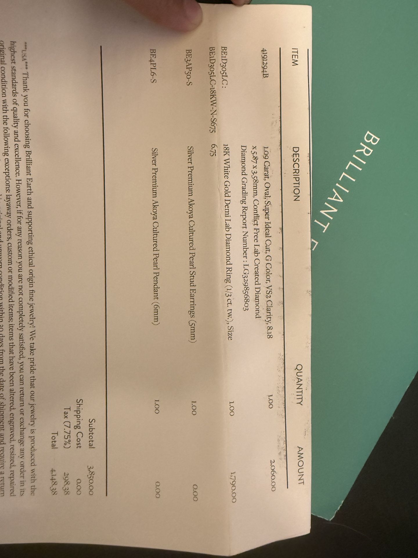 18K White Gold Engagement Ring (Lab)  