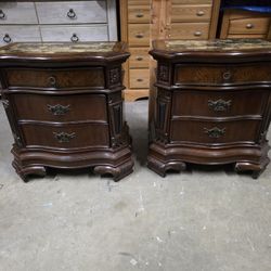 Set of 2 Dark Cherry / Granite Nightstands