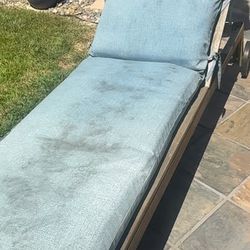 Chaise Lounge with Wooden Frame Blue Cushion Stains