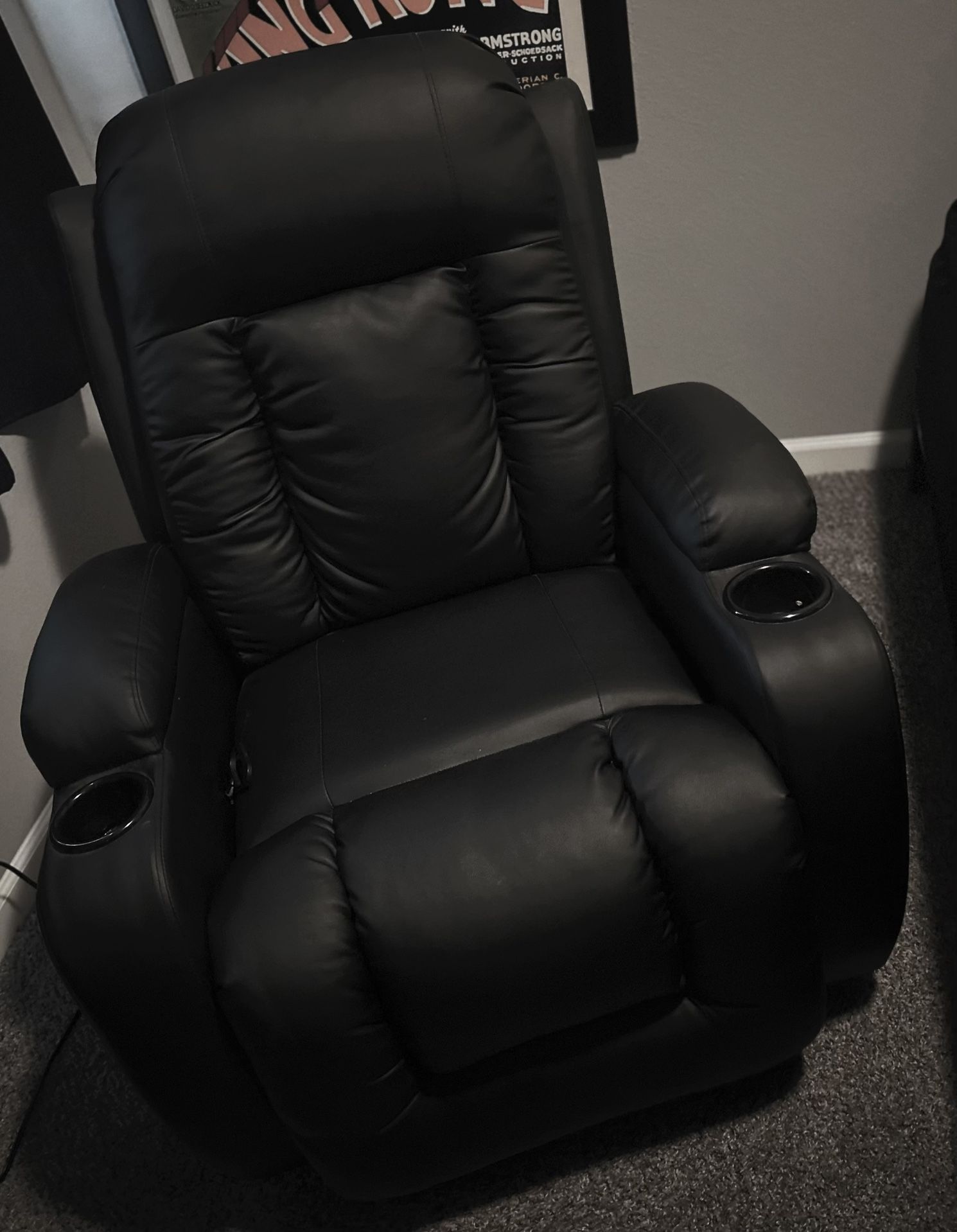 Black Leather Massage Recliner With Heating Option