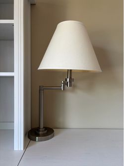 Brushed Steel Articulated Swing-Arm Table Lamp with Cream Shade