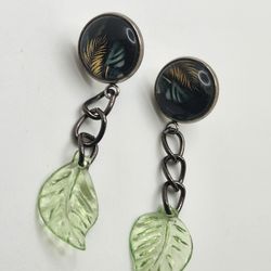 Black and Green Leaf Earrings 