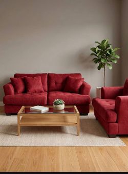 ✨ Red Microfiber Sofa Set – Couch, Loveseat & Chair ✨