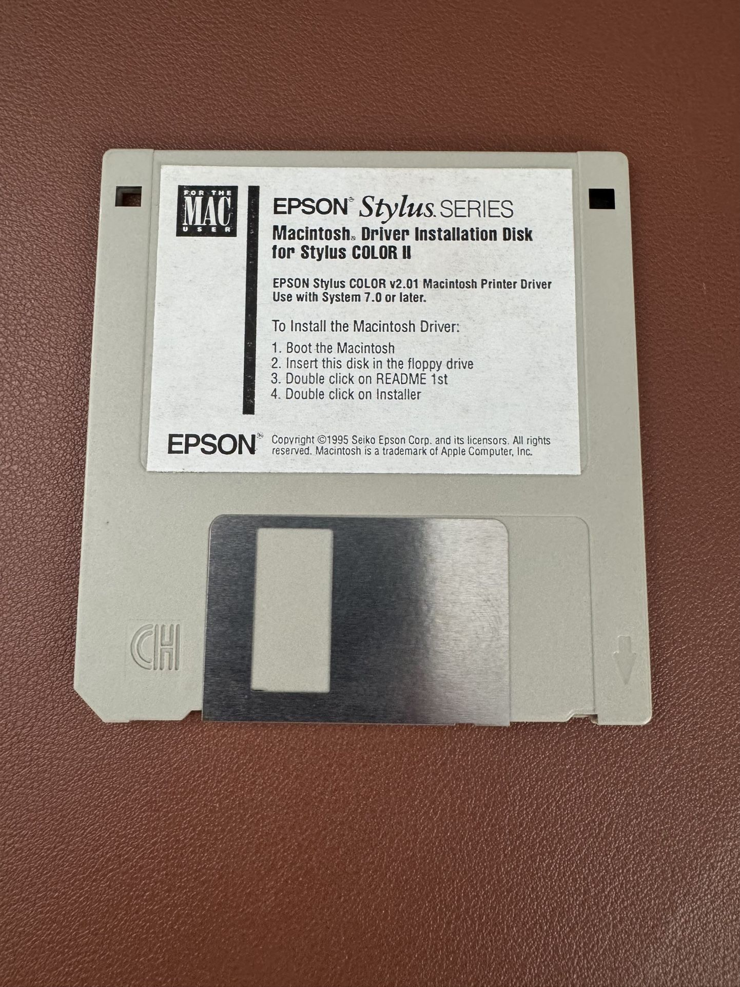 Vintage Epson Stylus Color II v2.01 Macintosh Printer Driver 3.5" Floppy Disc