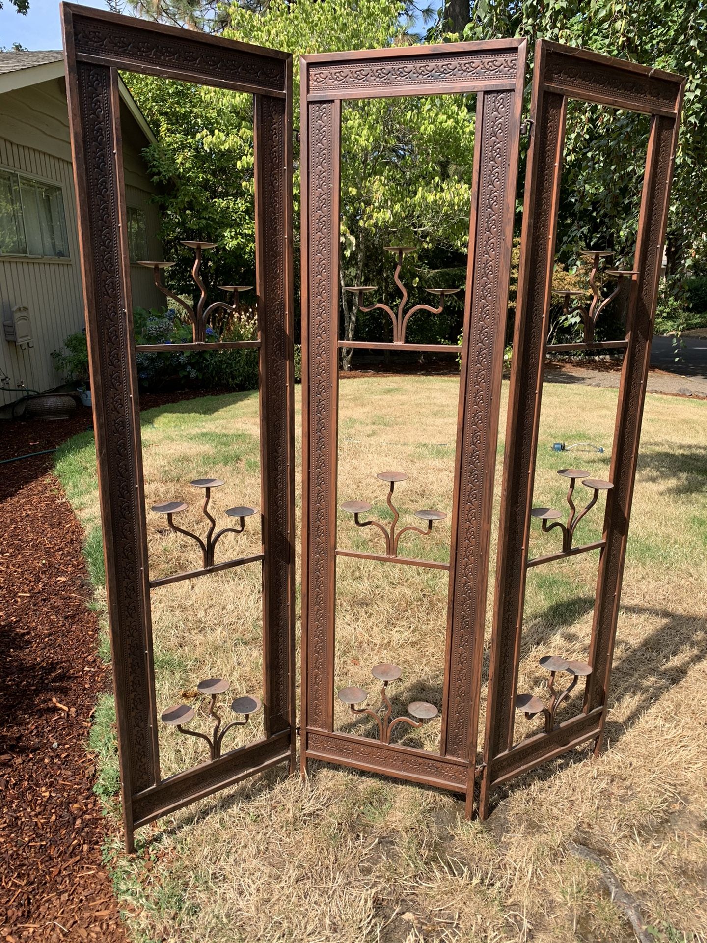 Trifold decorative candle room divider. Each panel is 70” High x 18