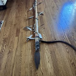 Handcrafted Native American Spear w/ Metal Tip - Signed w/ Certificate
