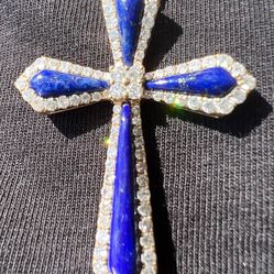 14k gold diamond lapis lazuli cross and chain