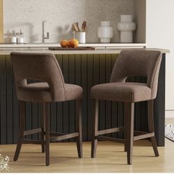 Bar Stools Set of 2, 26" Upholstered Counter Height Bar Stools,Modern Counter Stools with Wood Legs for Kitchen Island Dining Room Bar,Brown