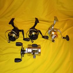 Fishing Reel Collection 2 Mitchell 308 Pro 1 Okuma Spinning Reel 1 Caiman Bait Casting Reel