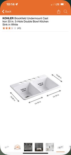 KOHLER Brookfield Undermount Cast Iron 33 in. 5-Hole Double Bowl Kitchen Sink in White