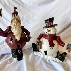 Jingle Bell Santa + Snowman Ornaments Set of 2