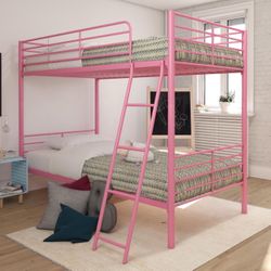 Convertible Twin over Twin Metal Bunk Bed, Pink